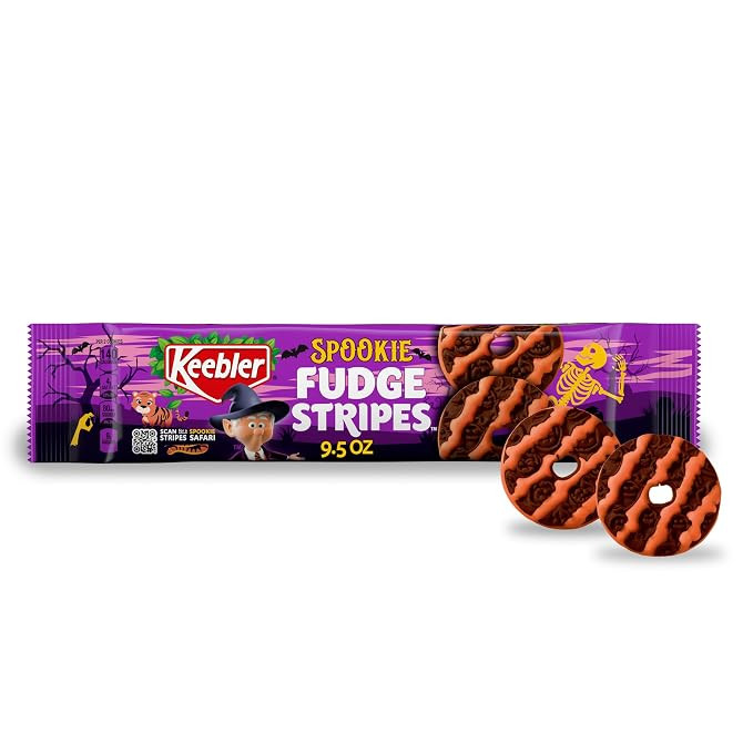 Keebler Spookie Fudge Stripes, Halloween Candy, Chocolatey Vanilla-Flavored Cookies with Orange S... | Amazon (US)