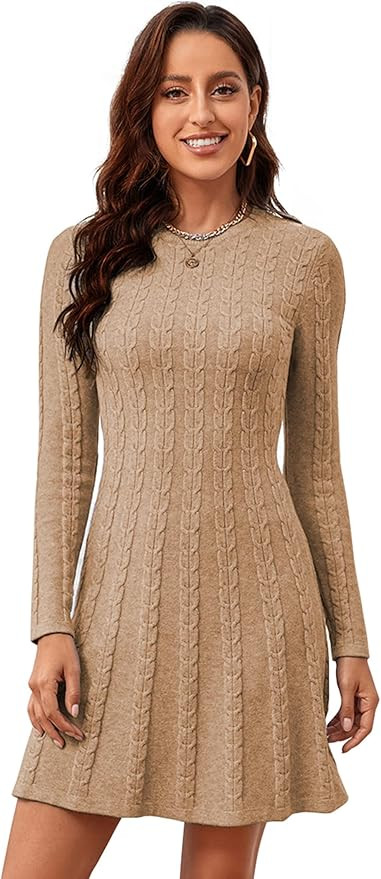 Avancel Damen Kleider Strick Pulloverkleid Elegant Strickkleid A Linie Langarm Midikleid Kleid Zo... | Amazon (DE)