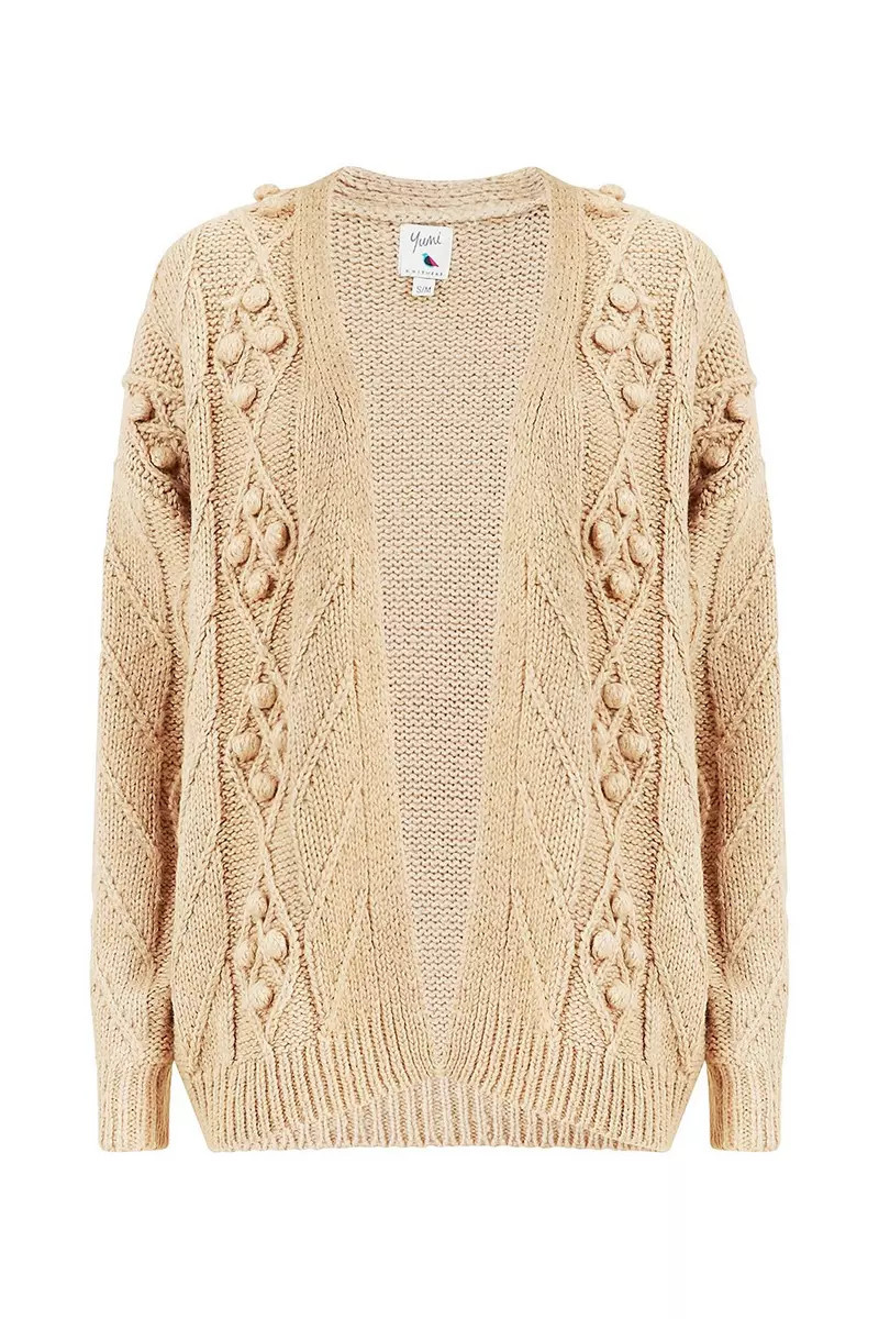 YumiPom Pom 'Laurel' Knitted Cardigan in Beige | Debenhams UK