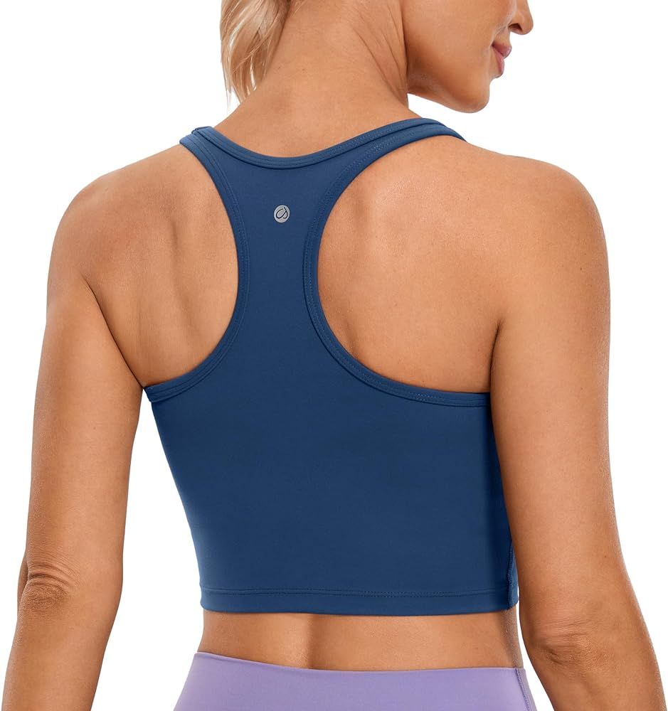 CRZ YOGA Butterluxe Womens Y-Back Racerback Longline Sports Bra - Padded Scoop Neck Workout Crop ... | Amazon (US)