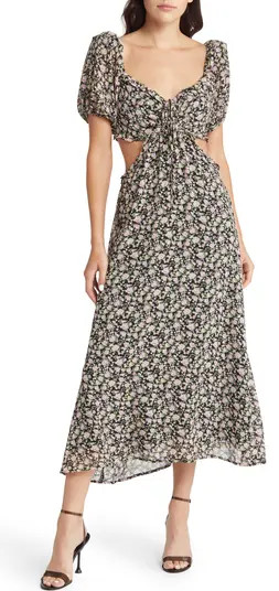 Floral Print Ruffle Cutout Halter Neck Midi Dress | Nordstrom