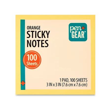 Pen+Gear Neon Orange Sticky Notes, 3" x 3", 100 Sheets, 1 Pad | Walmart (US)