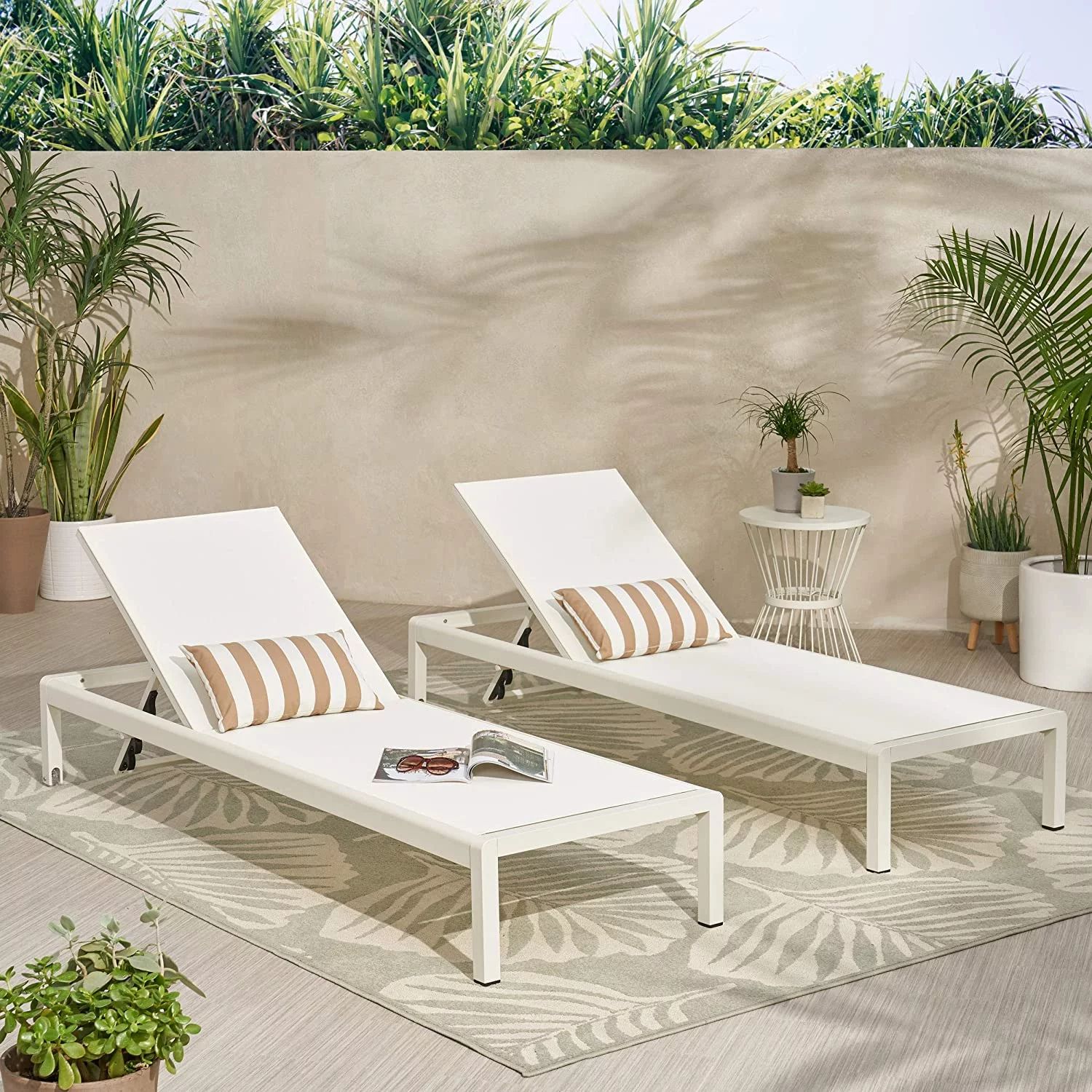 Christopher Knight Home 311725 Cynthia Outdoor Chaise Lounge (Set of 2), White | Walmart (US)