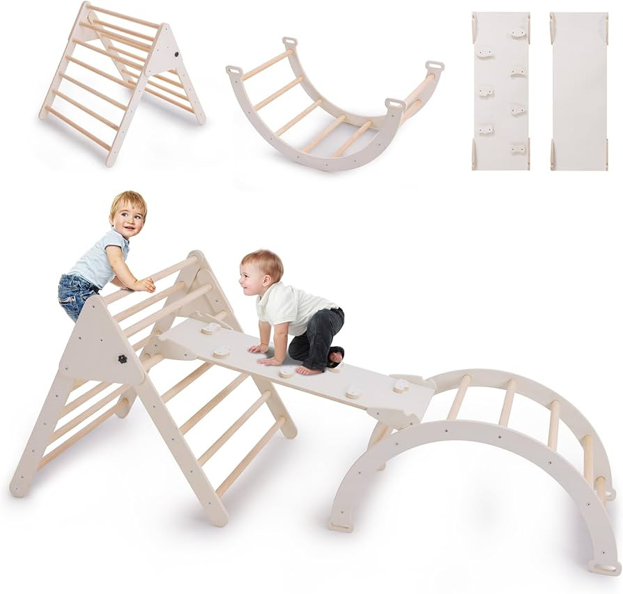Pikler Triangle Set 5 in 1, Foldable Montessori Climbing Set with Arch, Ramp, and Climbing Triang... | Amazon (US)