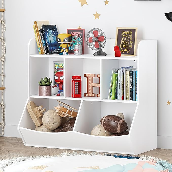 UTEX Toy Storage Organizer with Bookcase, Slanted Kids Toy Shelf Cubby | Amazon (US)