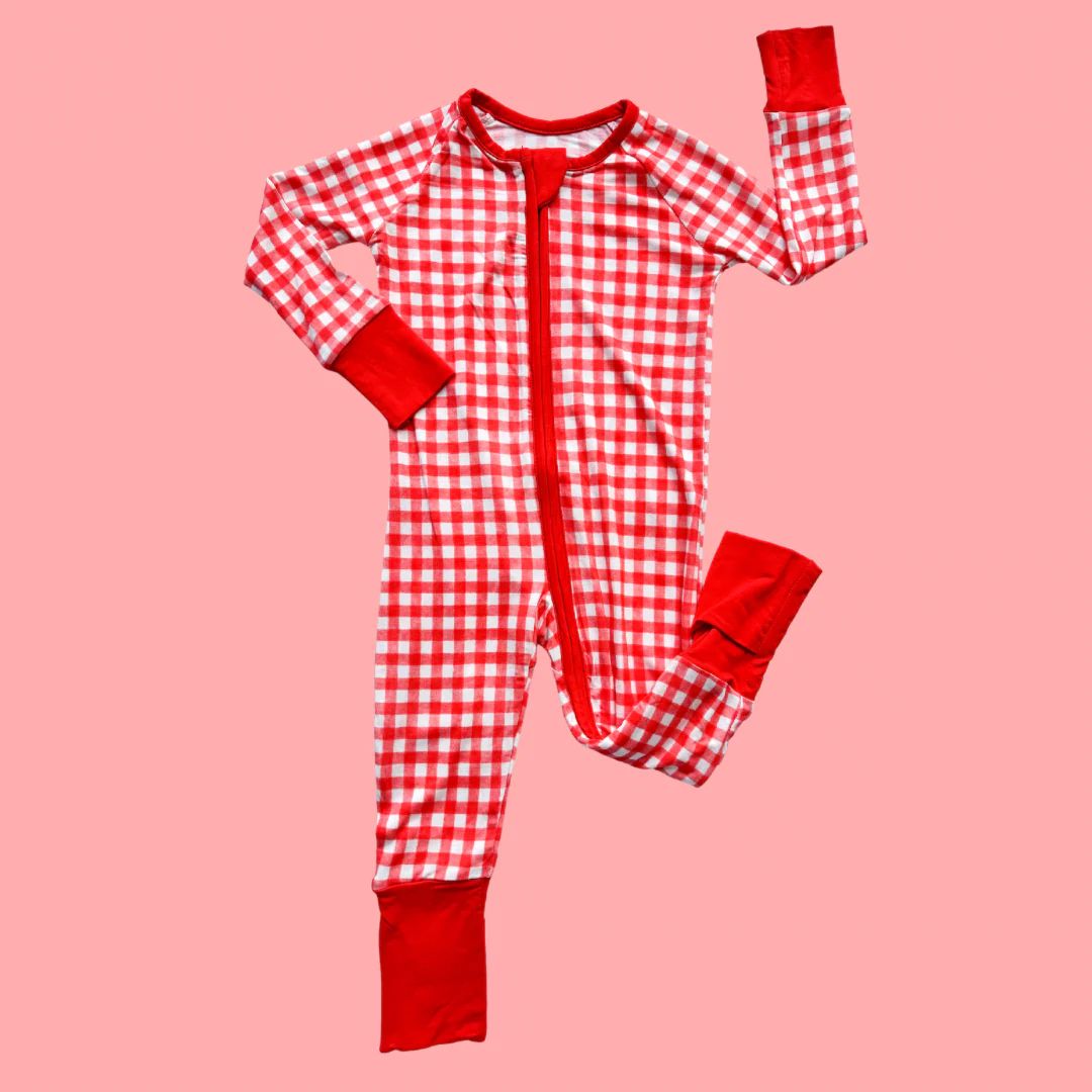 Red Gingham Zipper Romper | Poppy Kids Co