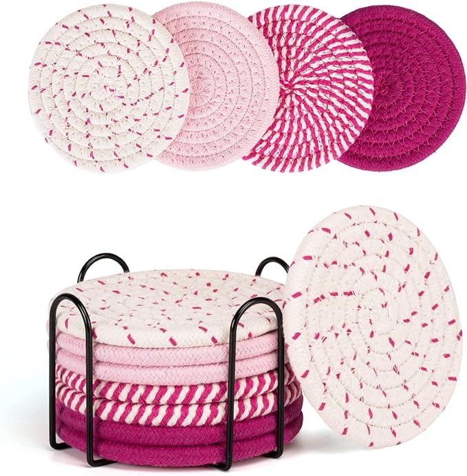 Coasters for Drinks Absorbent, Coasters Set of 4 - Color, Coasters for Coffee Table, 8 Pack Pink ... | Amazon (US)