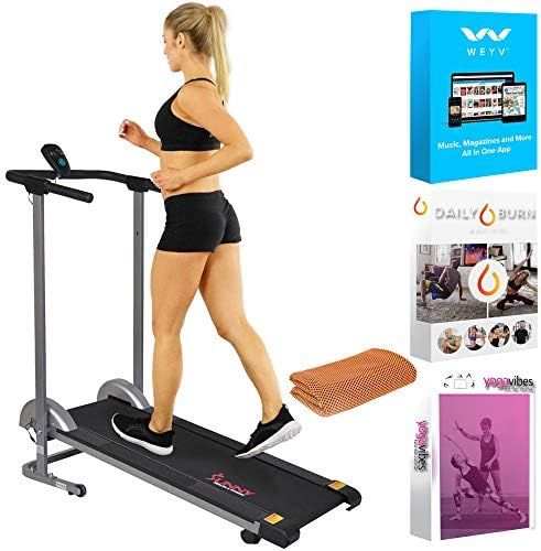 Sunny Health and Fitness SF-T1407M Manual Compact Walking Treadmill with LCD Monitor Bundle with ... | Amazon (US)
