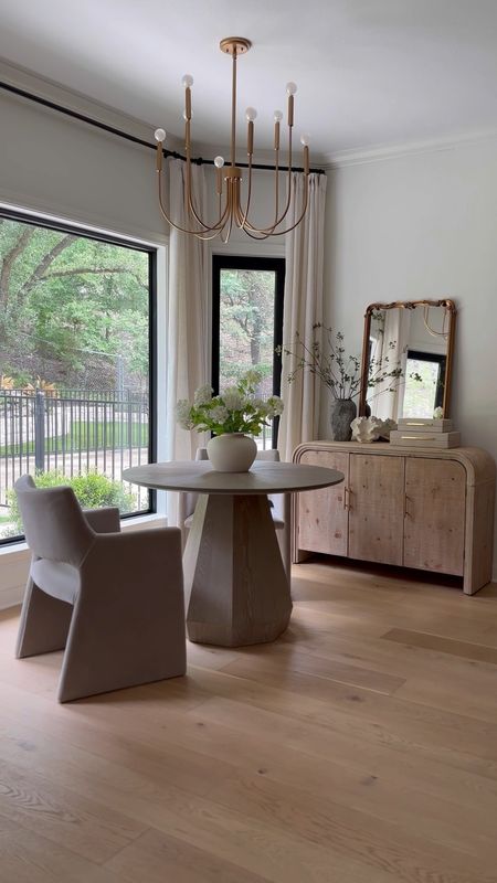 Breakfast nook decor featuring this small round dining table that’s the perfect size for a smaller space (this is the 42” but comes in a larger size)! And I love the style of these dining chairs in the Faux Mohair. My console is a designer look for less (tagged multiple places it’s still available) and has been selling so fast! 🏃‍♀️ My curtains are in Natural!

#LTKstyletip #LTKhome #LTKsalealert