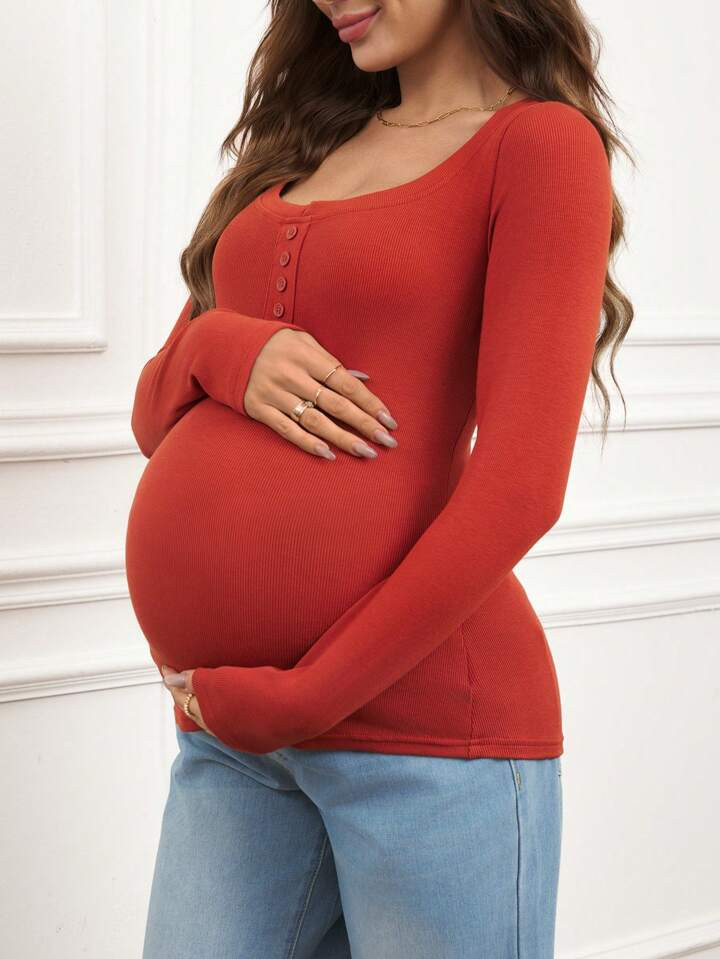 SHEIN Pregnant Women's Casual Plain Color Slim Fit T-Shirt, Autumn | SHEIN