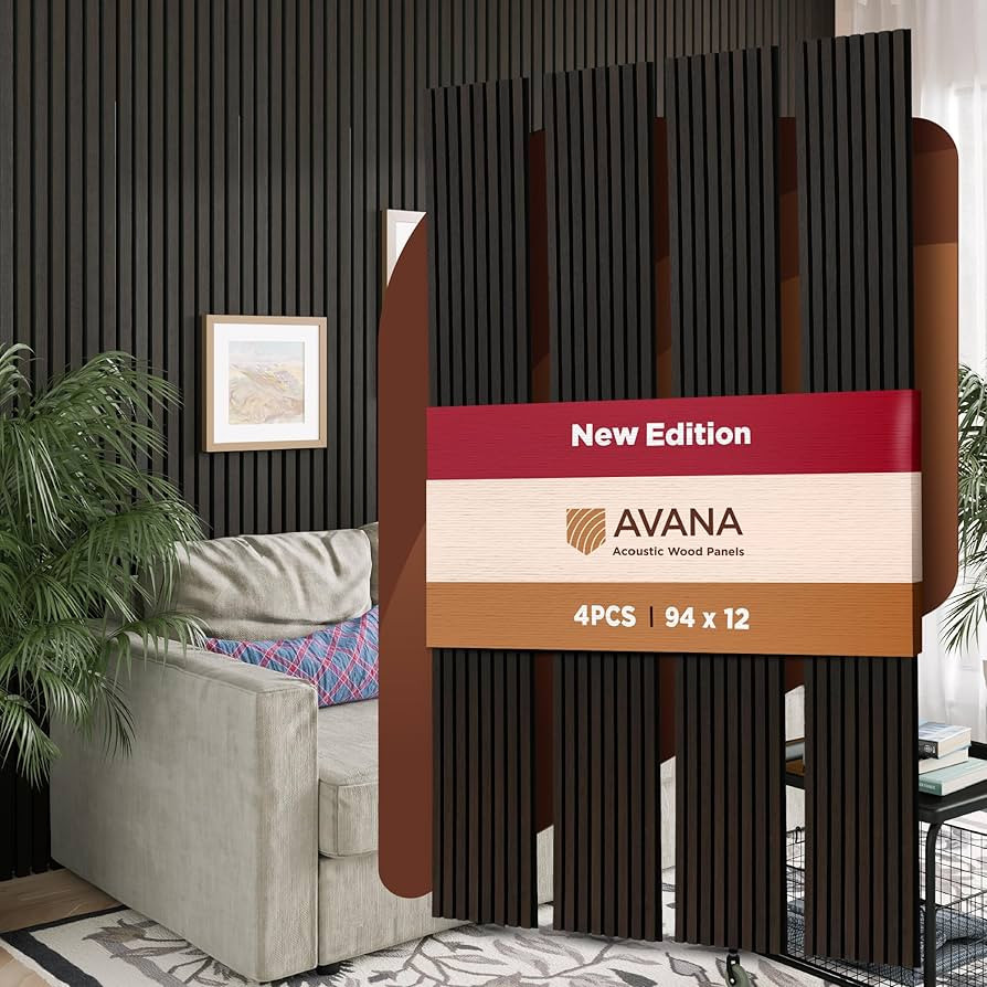 Avana Acoustic Wood Wall Panels – 93.2x11.25 Inch Panels – Fits 94x12 Layout – Smoke Oak Ac... | Amazon (US)