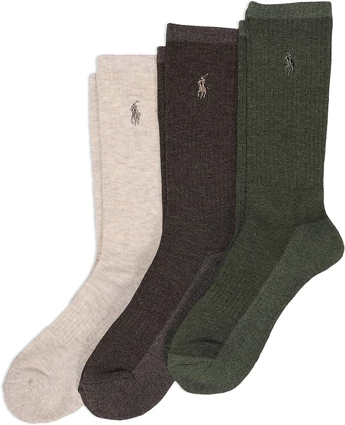 POLO RALPH LAUREN Men's Tri-Color Heather Casual Crew Socks-3 Pair Pack-Arch Support and Comfort ... | Amazon (US)