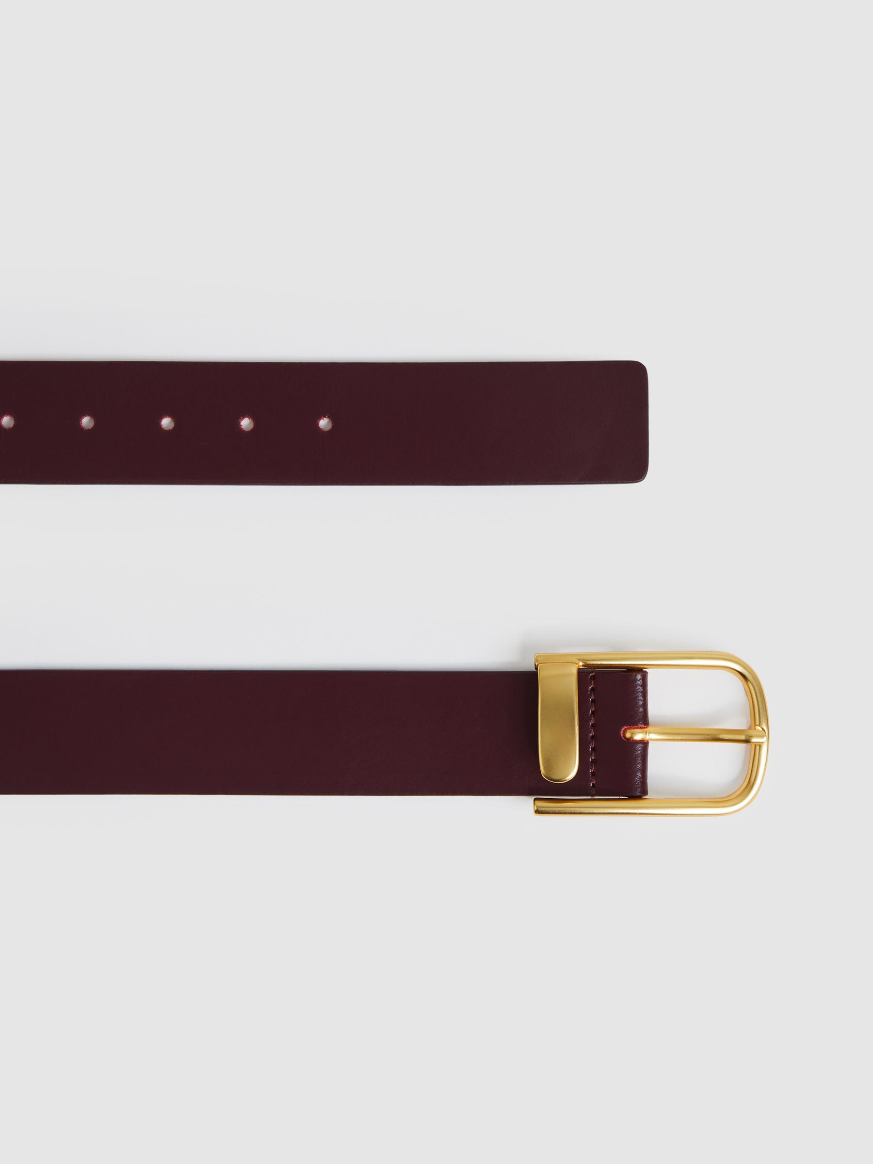 Reiss Leather Half Keeper Belt in Burgundy | REISS | Reiss US