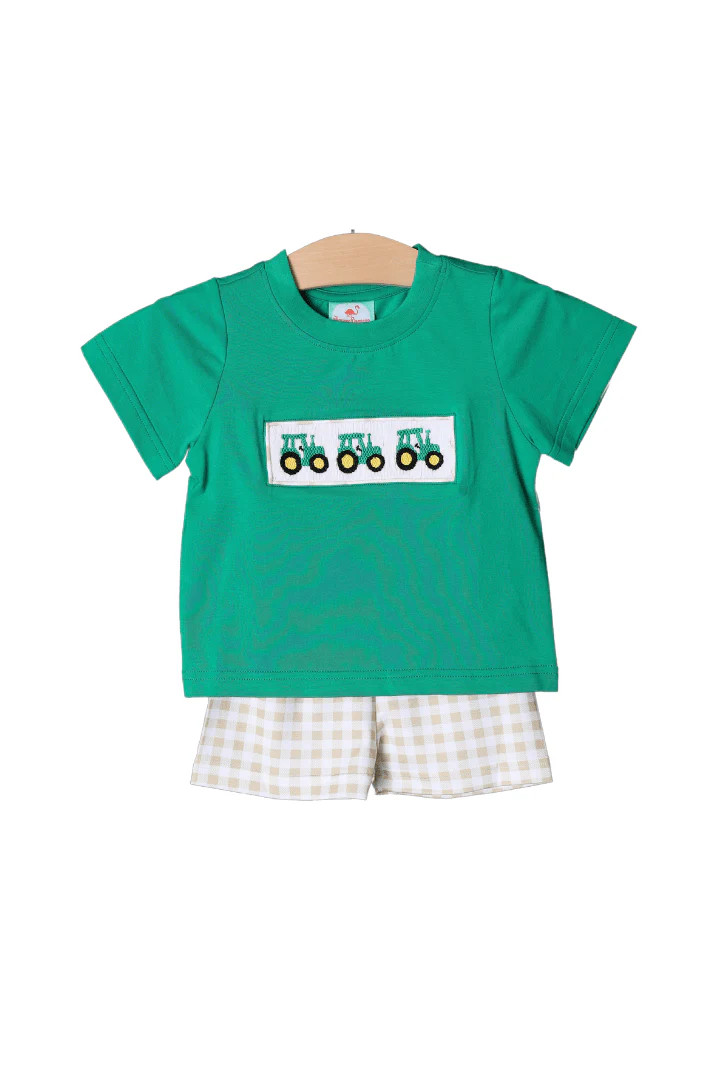Smocked Gingham Tractor Short Set | The Smocked Flamingo