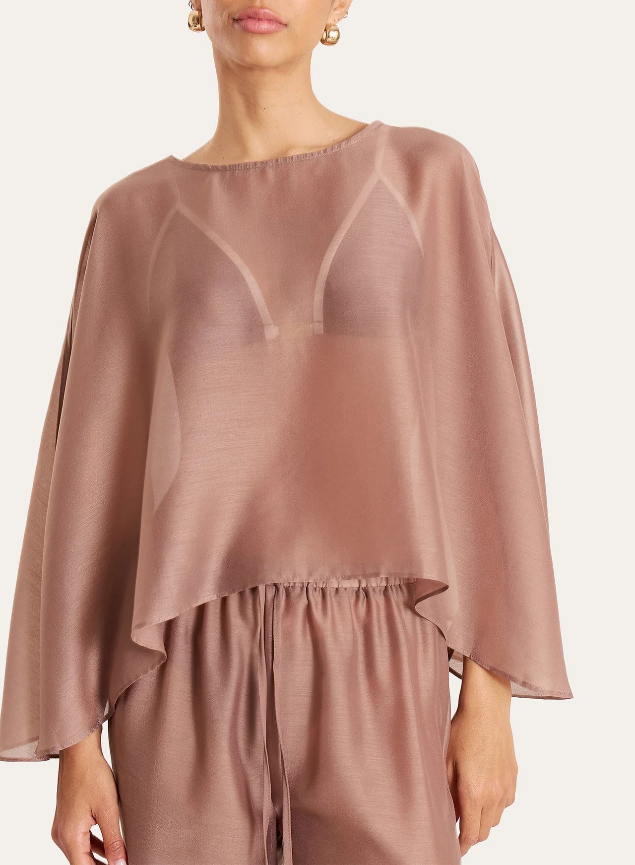 Women's Mocha Sheer Cape Top | Shar | 4th & Reckless | 4th & Reckless