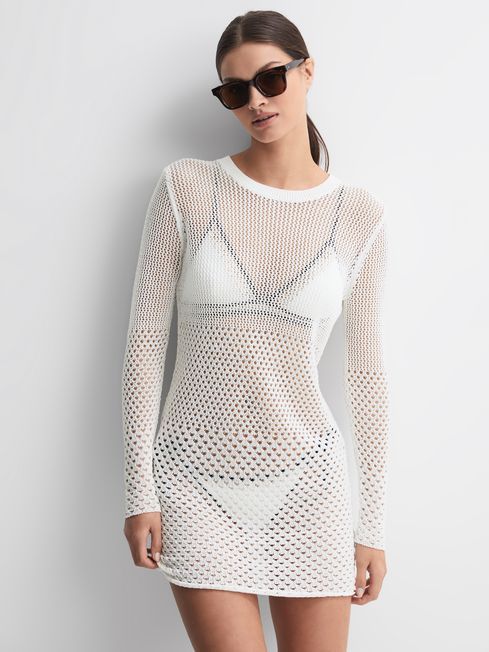 Reiss Cream Esta Crochet Mini Dress | Reiss US
