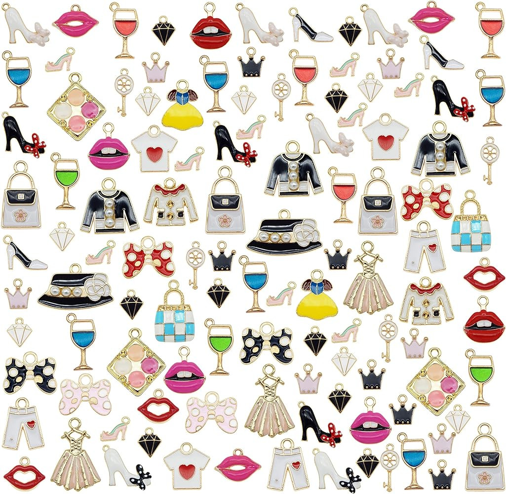 Julie Wang 100Pcs 50 Pairs Enamel Fashion Women Lipstick Purse High Heel Shoes Charms Pendants fo... | Amazon (US)