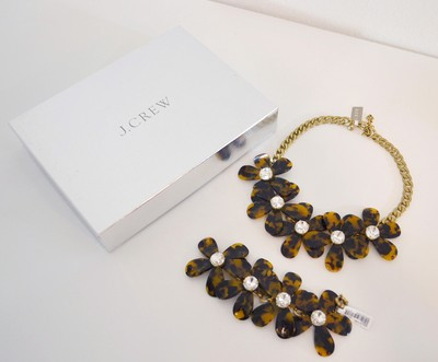 NWT J Crew Brown Tortoise Flower Necklace and Bracelet Set with box $226 | eBay US