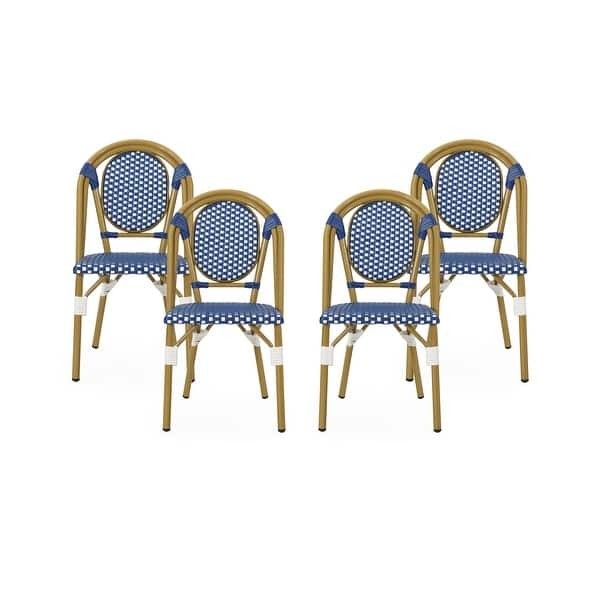 Remi Outdoor French Bistro Chairs (Set of 4) by Christopher Knight Home - Black + White + Bamboo ... | Bed Bath & Beyond