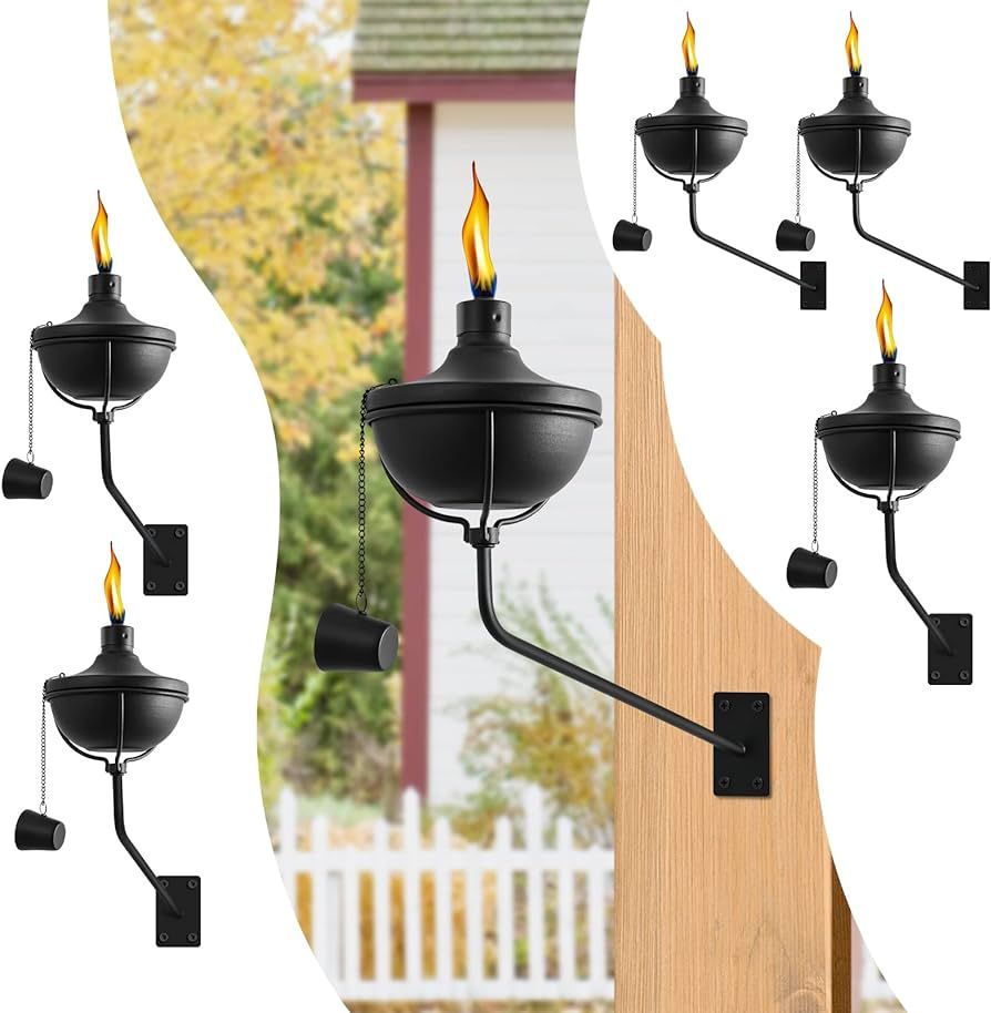 Wall Mounted Citronella Torches Set of 6, 24 oz Garden Torches for Outside, Refillable Flame Ligh... | Amazon (US)