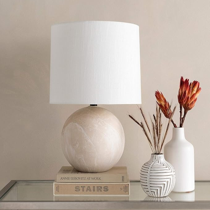 Cream Faux Marble Ceramic Table Lamp Beige Modern Contemporary Bulbs Included | Amazon (US)