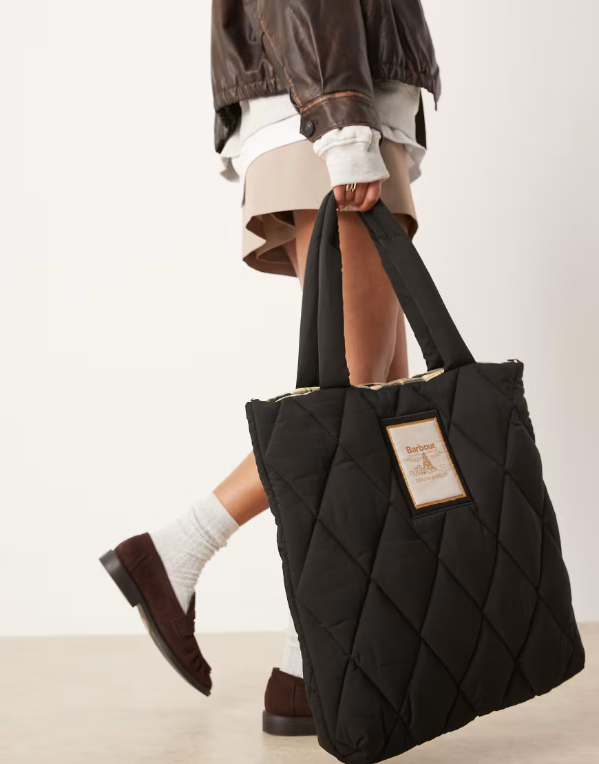Barbour Mariah quilted tote bag in black/ancient | ASOS (Global)
