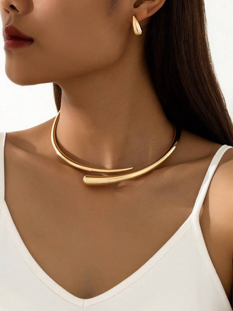 1set Simple And Stylish Alloy Stud Collar & Water Drop Earrings Set, Women's Daily Wear, Summer B... | SHEIN