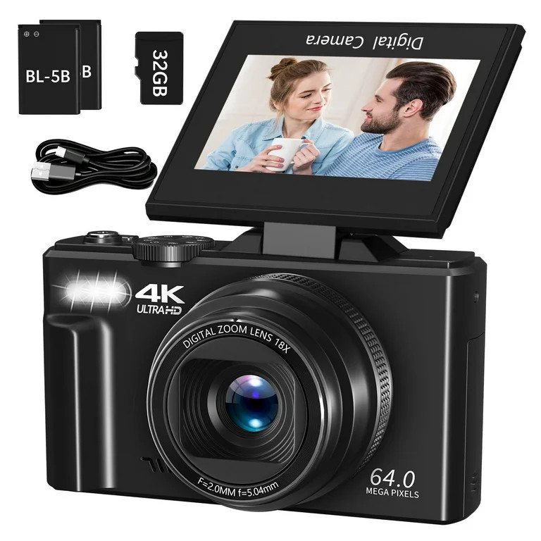 Saneen Digital Camera 4K 64MP Vlogging Camera for YouTube 3''180°Flip Screen 18X Zoom Autofocus ... | Walmart (US)