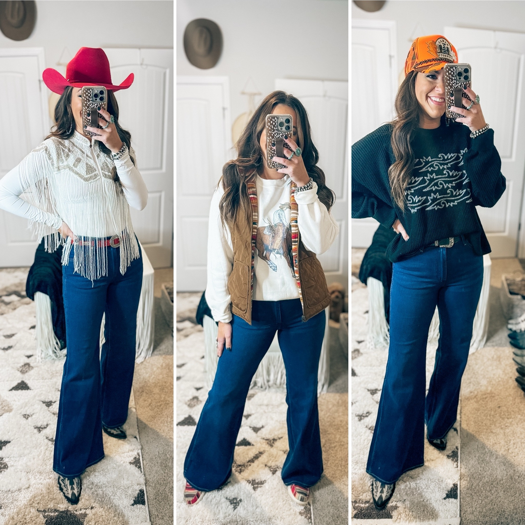 Styling my viral wranglers 3 ways - for winter and rodeo - western fashion, Rodeo, Houston Rodeo, outfits country concert, outfits, wrangler, jeans on sale, trucker hats, custom trucker, hats, sweaters, boots, hats, cowboy hat, cowboy boots vest 

#LTKstyletip #LTKfindsunder100 #LTKfindsunder50