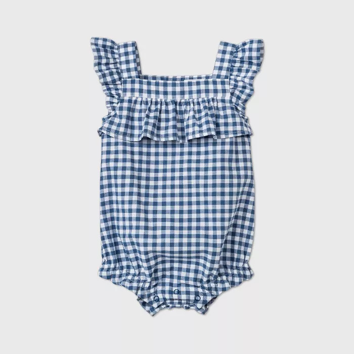 Baby Girls' Gingham Buble Romper - Cat & Jack™ Blue | Target