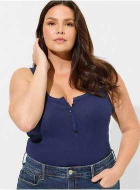 Cotton Modal Rib Scoop Henley Tank | Torrid (US & Canada)