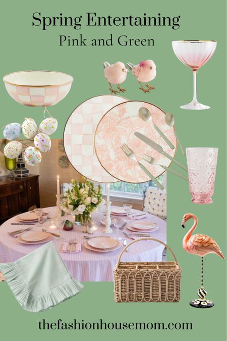 Spring entertaining, Easter table decor, pink and green dinnerware. Love this pastel palette for parties at home. 


#LTKparties #LTKSpringSale #LTKhome