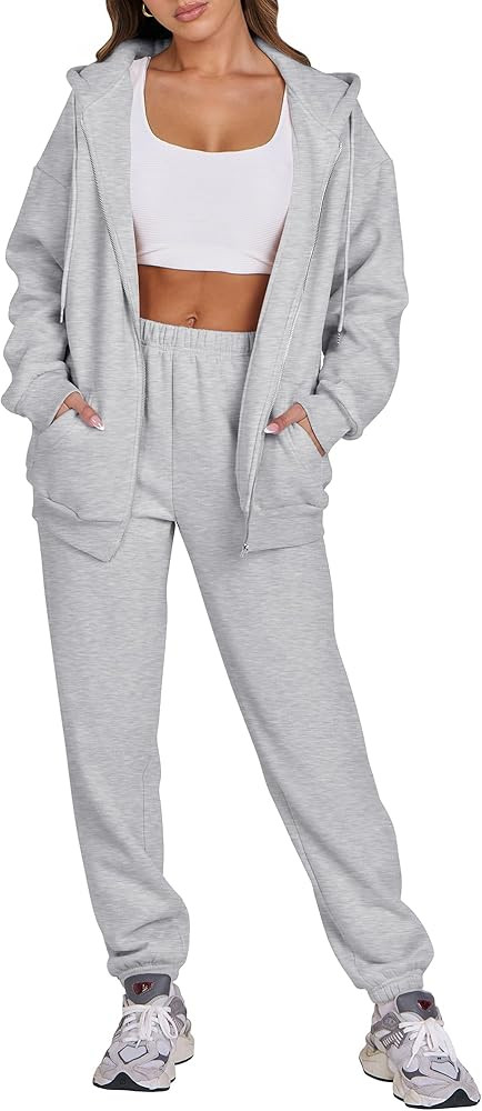 ANRABESS Womens 2 Piece Outfits Sweatsuits Oversized Zip Up Sweatshirt Jogger Sweatpants Tracksui... | Amazon (US)
