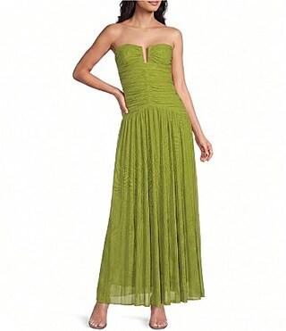 NIA Beverly Strapless V-Neck Drop Waist Ruched Maxi Dress - L | Dillard's