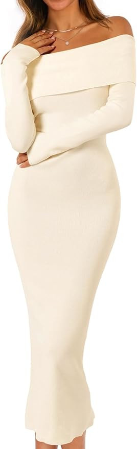 MEROKEETY Women's Winter Off Shoulder Bodycon Sweater Dress 2026 Spring Formal Long Sleeve Elegan... | Amazon (US)