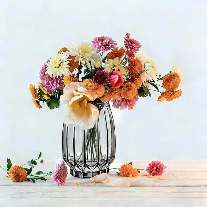 Glass Vase for Flowers - Hand Blown Flower Vase for Centerpieces, Wide Mouth Vase for Bouquets, E... | Amazon (US)