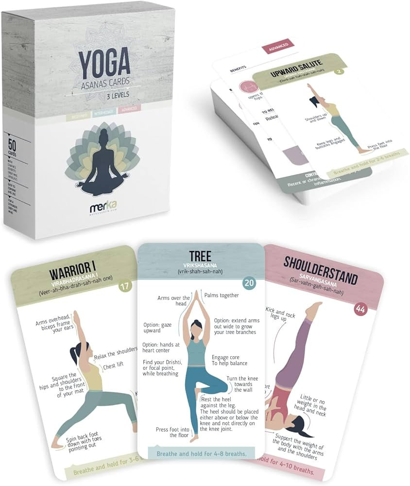 merka Yoga Cards Workout Cards Yoga Poses Poster Yoga Stuff Set of 50 Flash Cards Positions and E... | Amazon (US)