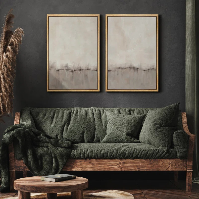 Duotone Tan Abstract Landscape Minimalist Neutral Framed Canvas 2 Pieces Print Modern Artworks | Wayfair North America