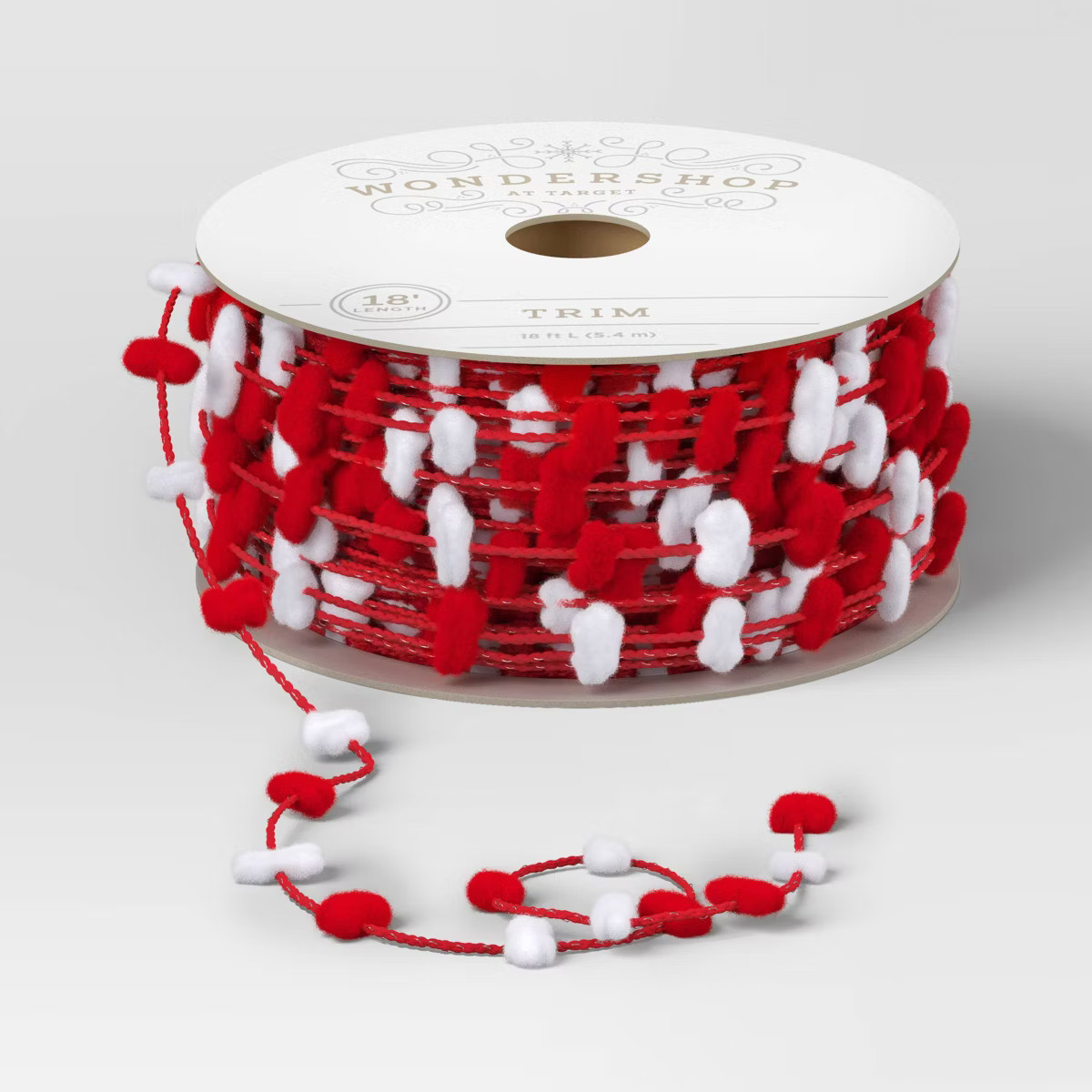 3/8" Fabric Pom Pom Christmas Trim Ribbon 18' Red/White - Wondershop™​​​​​​​ | Target