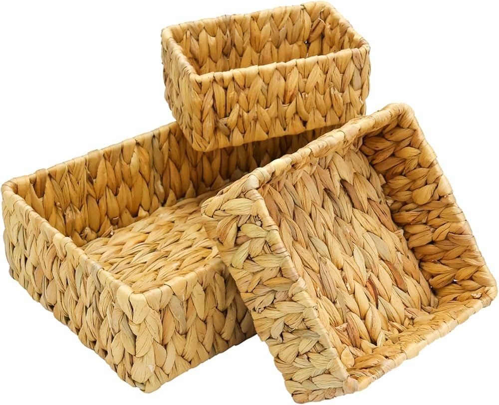 Storage Basket for Organizing, Set of 3 Wicker Baskets, Handwoven Wicker Storage Baskets, Natural... | Amazon (US)