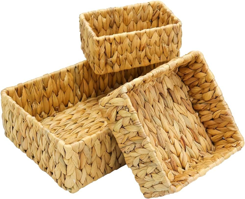 Storage Basket for Organizing, Set of 3 Wicker Baskets, Handwoven Wicker Storage Baskets, Natural... | Amazon (US)