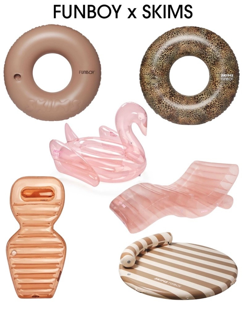 Drops at 12:00! Skims x funboy drop. High sellout, risk, pool, float, swan, lounger, tube, summer, backyard, patio, porch, spring, pink, brown, neutrals, striped, kids.

#LTKSeasonal #LTKSwim #LTKKids