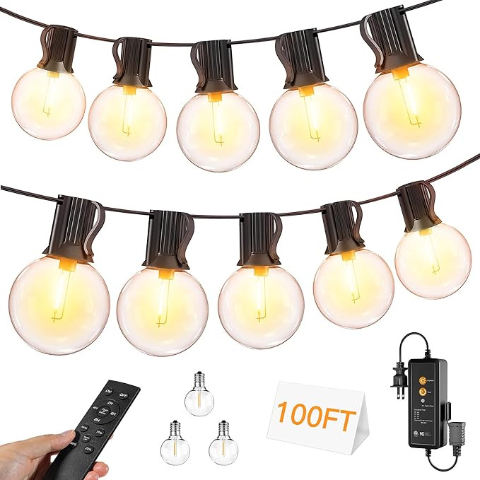 Outdoor String Lights with Remote Dimmer, 50 + 3 Spare G40 LED Bulbs Plug in Connectable Patio Li... | Amazon (US)