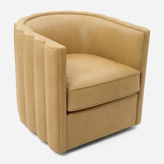 Cream Leather Scalloped Arm Chair 73x75cm | TK Maxx