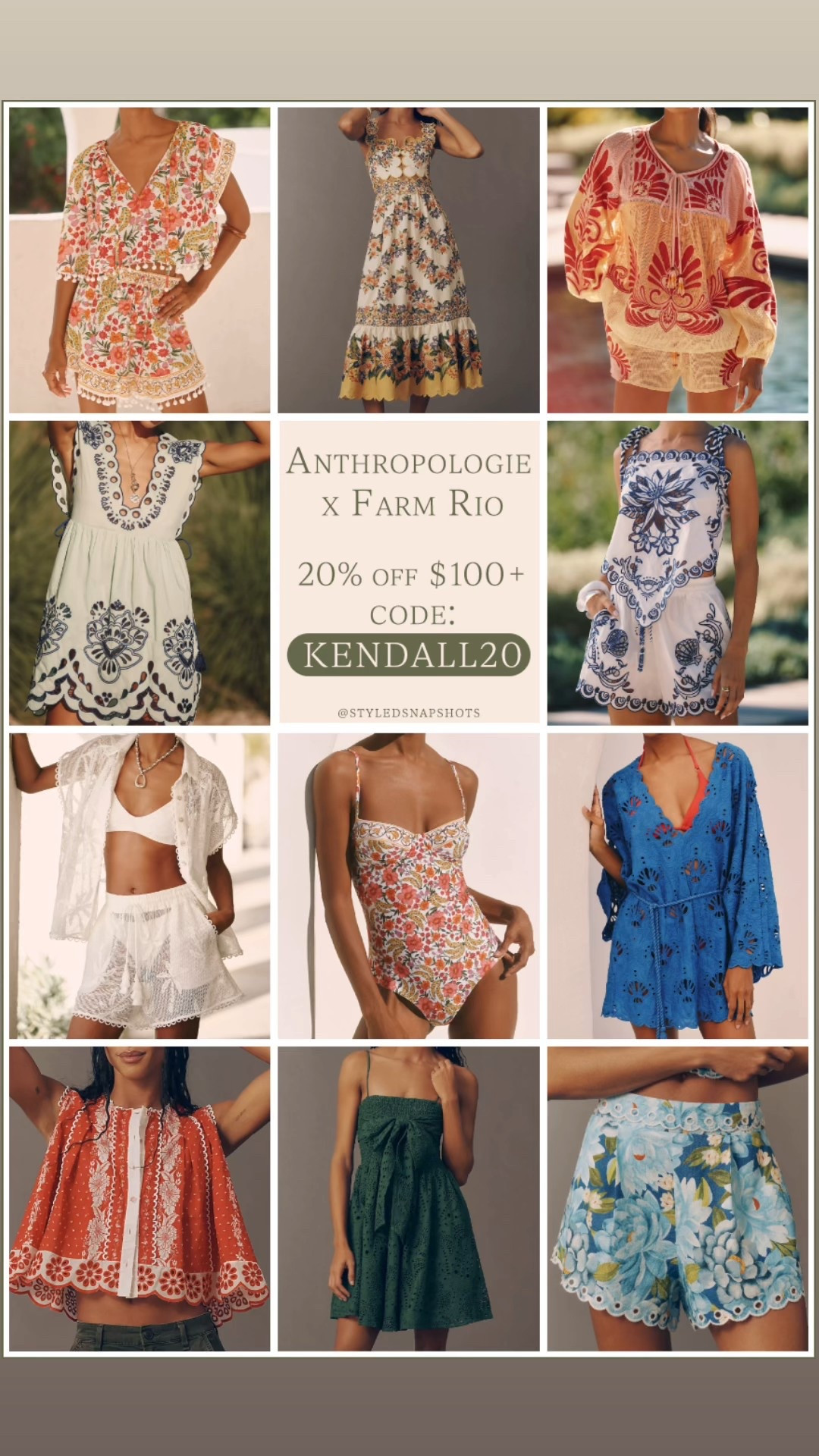 This weekend only, 20% off $100+ at Anthro with code KENDALL20 and includes farm Rio!! 
