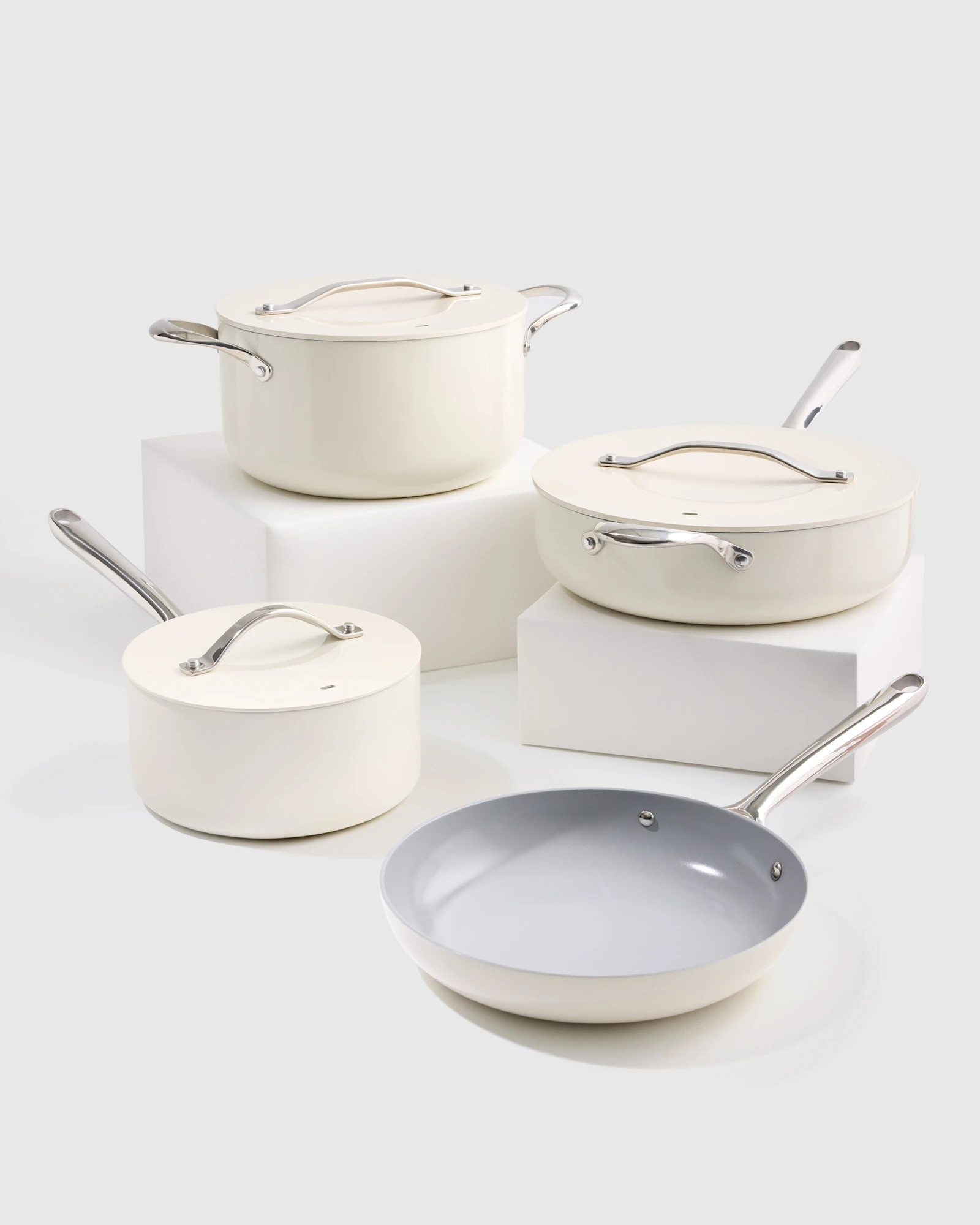 Quince | Ceramic Nonstick 7pc Cookware Set in Ivory, Size Smallet of 7, Aluminum | Quince