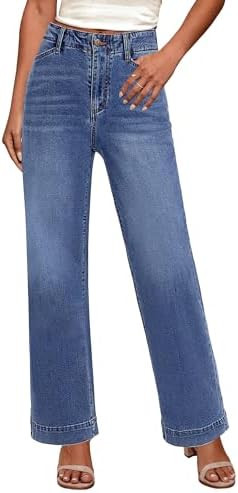 GRAPENT Wide Leg Jeans Woman High Waisted Trendy Stretchy Denim Pants Classic Trouser Jeans with ... | Amazon (US)