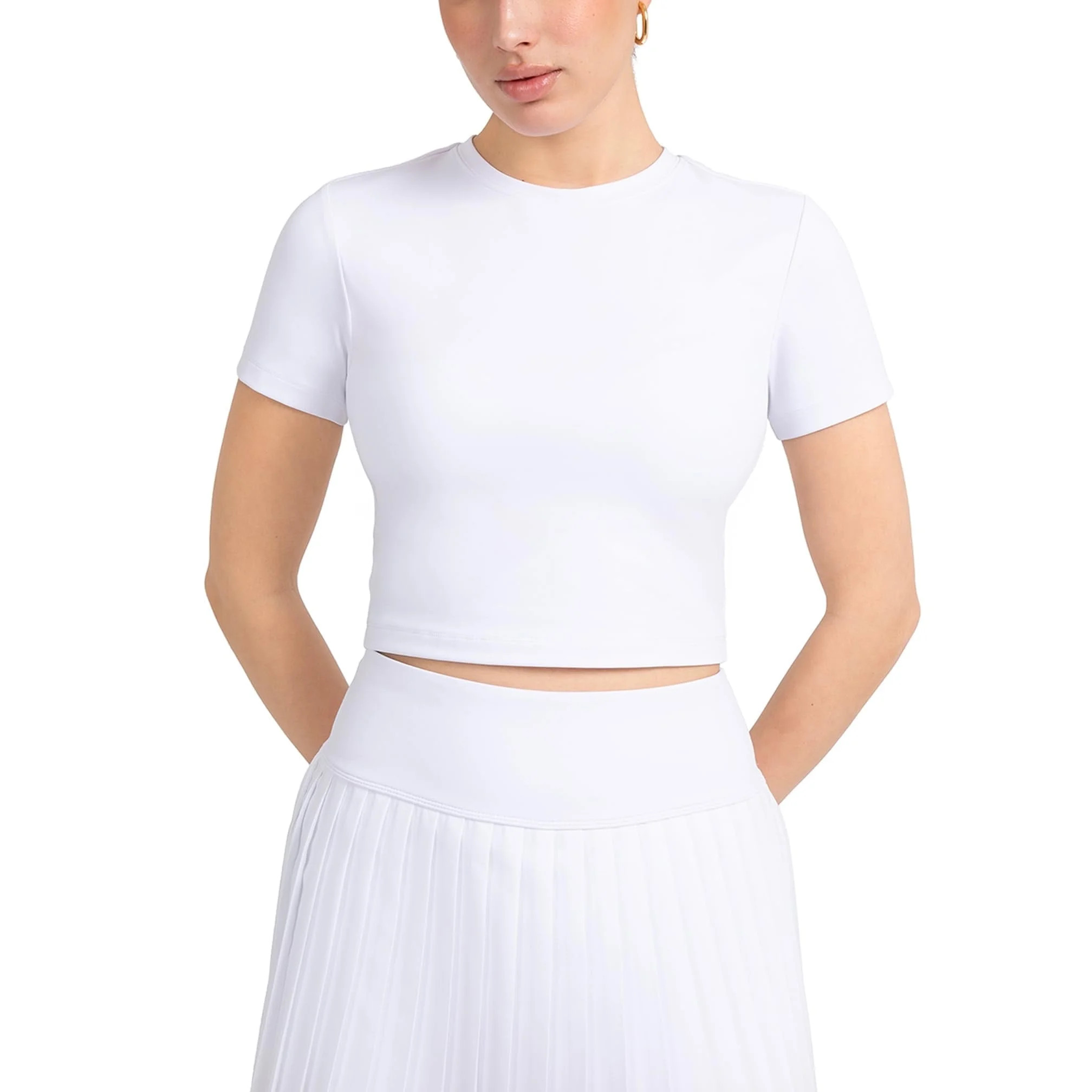 YITTY Active Women's UltraLuxe Essential Crop Tee, Athleisure, 4-Way-Stretch, True White, M | Walmart (US)