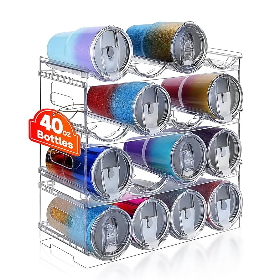 Large Compartment Water Bottle Organizer,4 Tier Stackable Water Bottle Rack for Cabinet,Tumbler S... | Amazon (US)