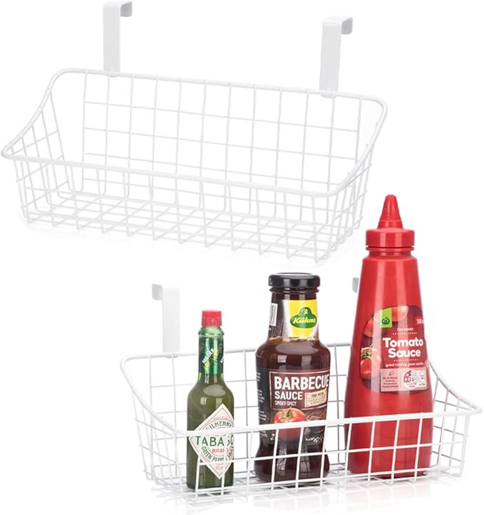 LeleCAT White Basket with hook Grid Storage Basket,Hang it behind a door or on a railing,Over the... | Amazon (US)